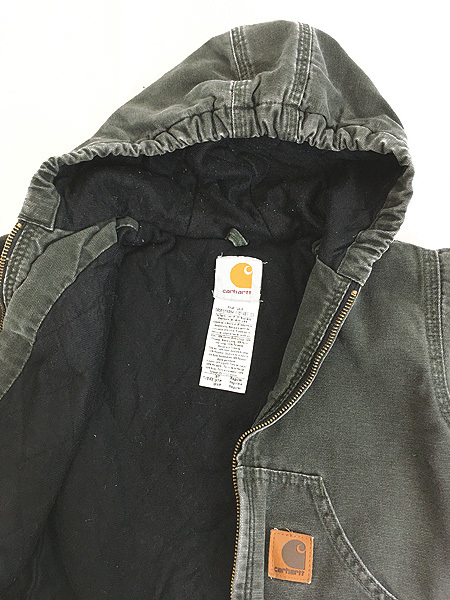 キッズ 古着 90s Carhartt 防寒 裏地キルティング オリーブ ダック ワーク アクティブ パーカー M 8歳位 古着_画像5