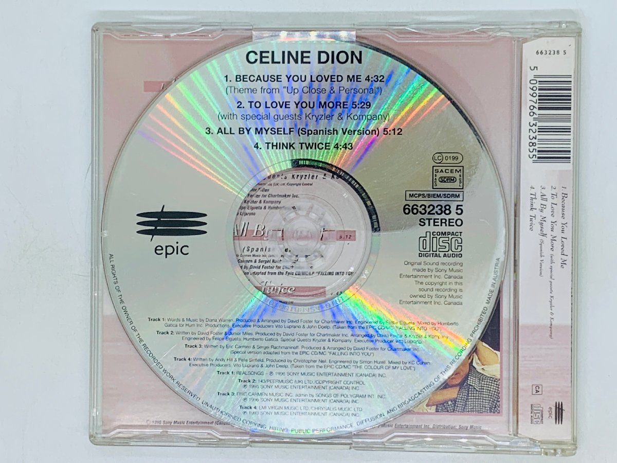 即決CD オーストリア盤 Celine Dion BECAUSE YOU LOVED ME / Theme From Up Close & Personal セリーヌディオン M02_画像2