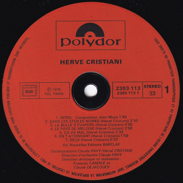 仏LP☆HERVE CRISTIANI Au Pays De Melodie（France Polydor 2393 113）エルヴェ・クリスティアーニ SSW フォークロック プログレ_画像4