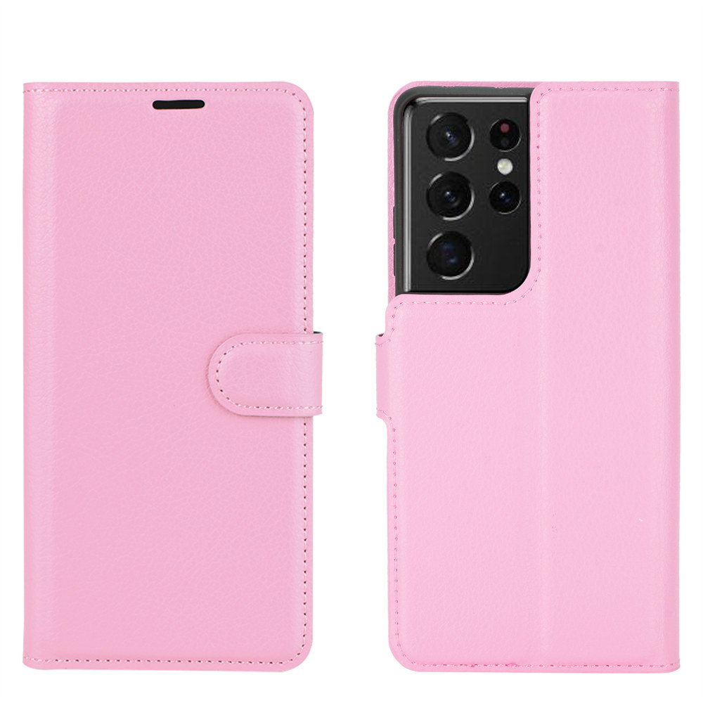 ピンク Galaxy S21 Ultra 5G手帳型保護ケース カード収納ホルダースタンド機能 ソフトTPU PUレザー 無地シンプルビジネス 手触りの良い高_画像2