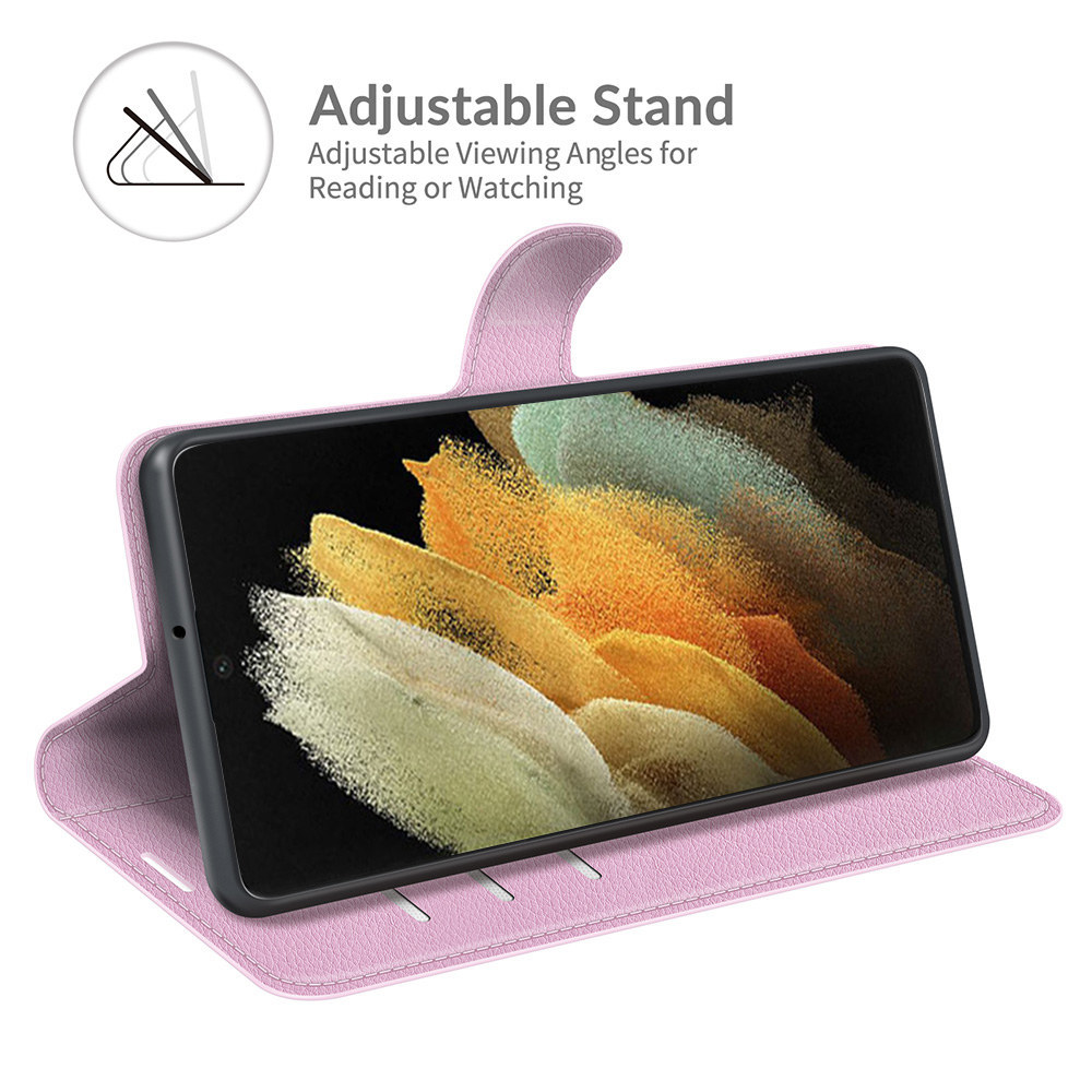 ピンク Galaxy S21 Ultra 5G手帳型保護ケース カード収納ホルダースタンド機能 ソフトTPU PUレザー 無地シンプルビジネス 手触りの良い高_画像4