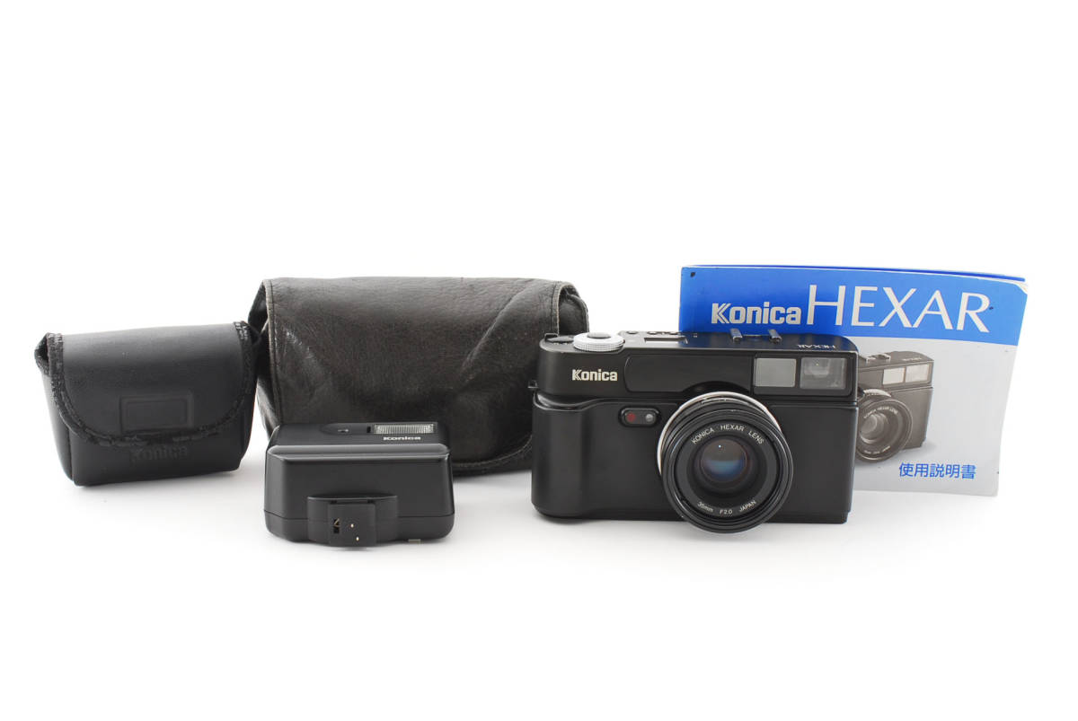 Konica コニカ HEXAR ヘキサー 35mm F2.0 コンパクトフィルムカメラ HX-14 AUTO ストロボ 付き 革ケース  ストロボポーチ 取扱説明書付き [正規販売店]