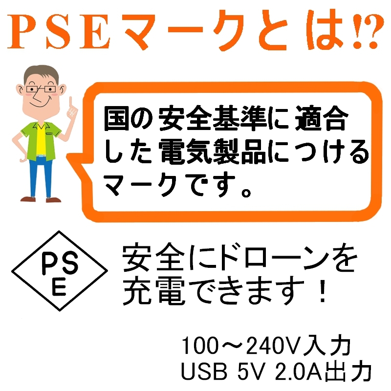 RSプロダクト 【USB充電器】 100Vアダプター【2穴タイプ】 ドローンバッテリー充電用 安心のPSE認証で安全にバッテリー充電 適正電流値2.0A_画像3