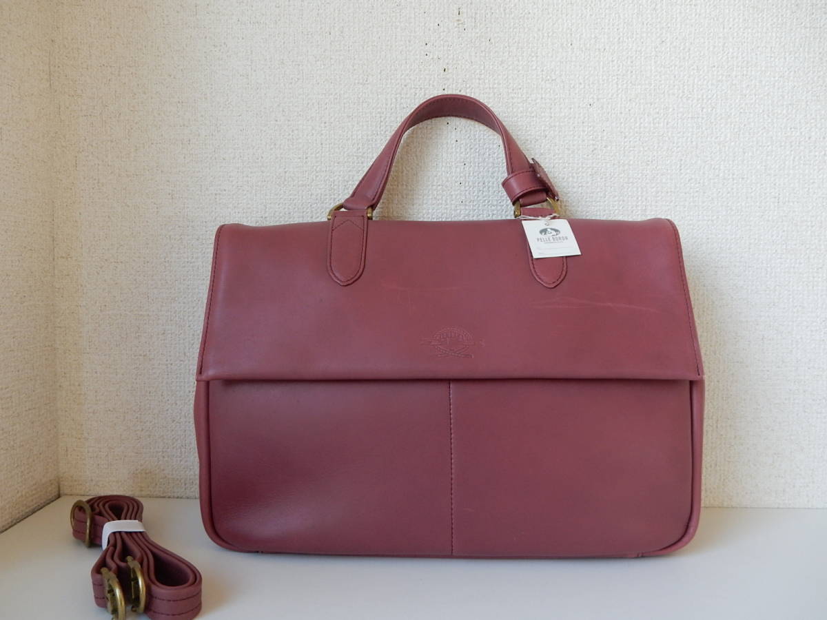 本革☆PELLE BORSA(ペレボルサ)☆B5対応☆5ポケット☆2WAＹハンドバッグ(ショルダーベルト付き)オールドローズ(金具マットゴールド)_フロント