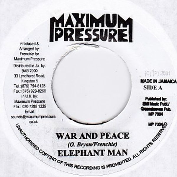 Epレコード　ELEPHANT MAN / WAR AND PEACE (CHIZZLE)_画像1