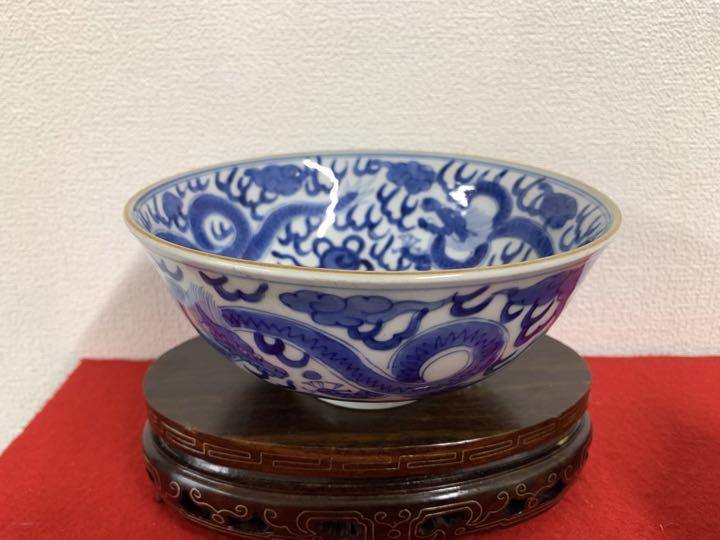 中国古美術　清中期時代染付け龍紋茶碗　BL2-0