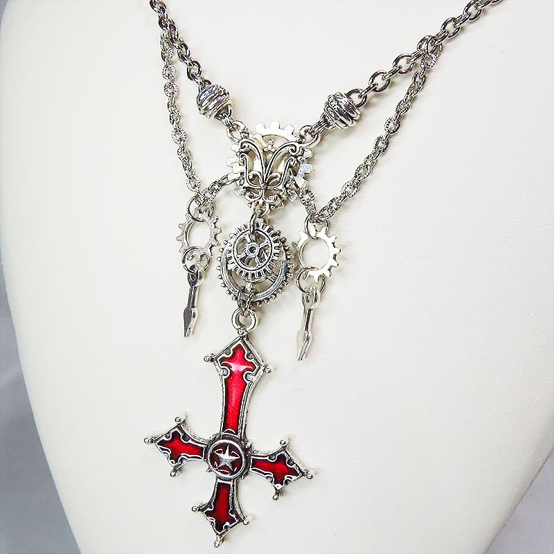  red color gothic style reverse 10 character Rosario ( reverse 10 character .). tooth car . combination . necklace steam punk Cross pe Toro Cross adjuster 