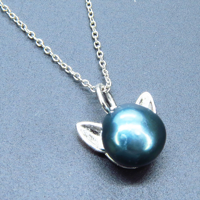  silver 925 pendant type fresh water pearl ( black ). simple . adult pretty cat ear pearl necklace adjuster addition possible 