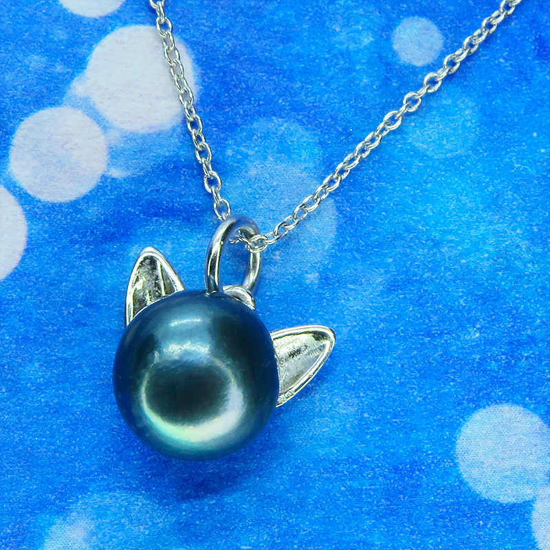  silver 925 pendant type fresh water pearl ( black ). simple . adult pretty cat ear pearl necklace adjuster addition possible 