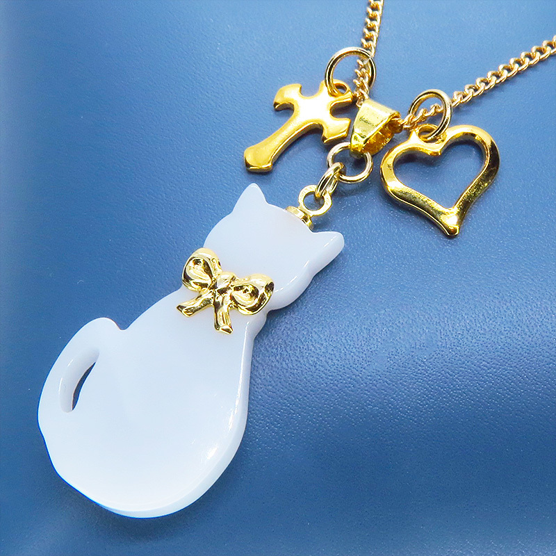  white cat Silhouette motif . Heart & Rosario. adult pretty necklace SV925 18KGC modification possible 