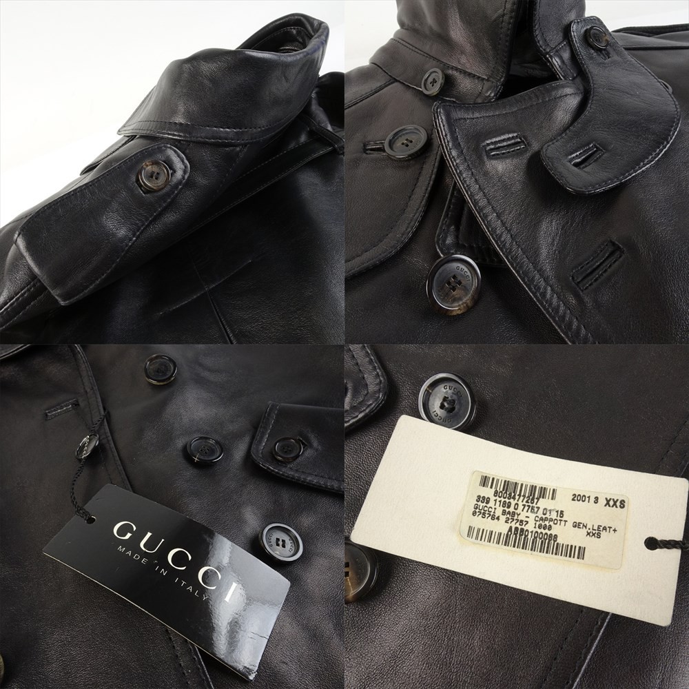 未使用 タグ付き グッチ GUCCI レザー トレンチコート 子供服 キッズ 黒 グッチベビー ブラック XXS レザージャケット