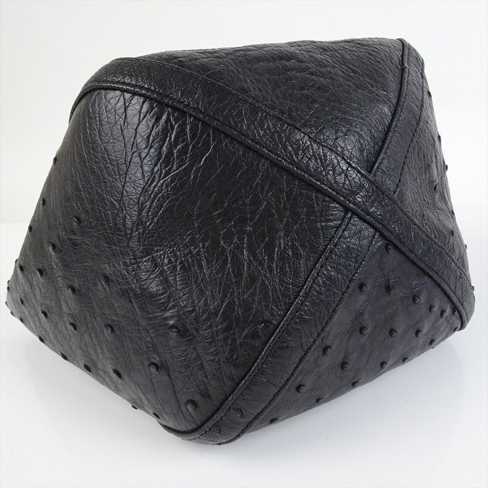 JRAタグ付き 美品 オーストリッチ ハンドバッグ 黒 ブラック JRAタグ付き 美品 オーストリッチ ハンドバッグ 黒 ブラック