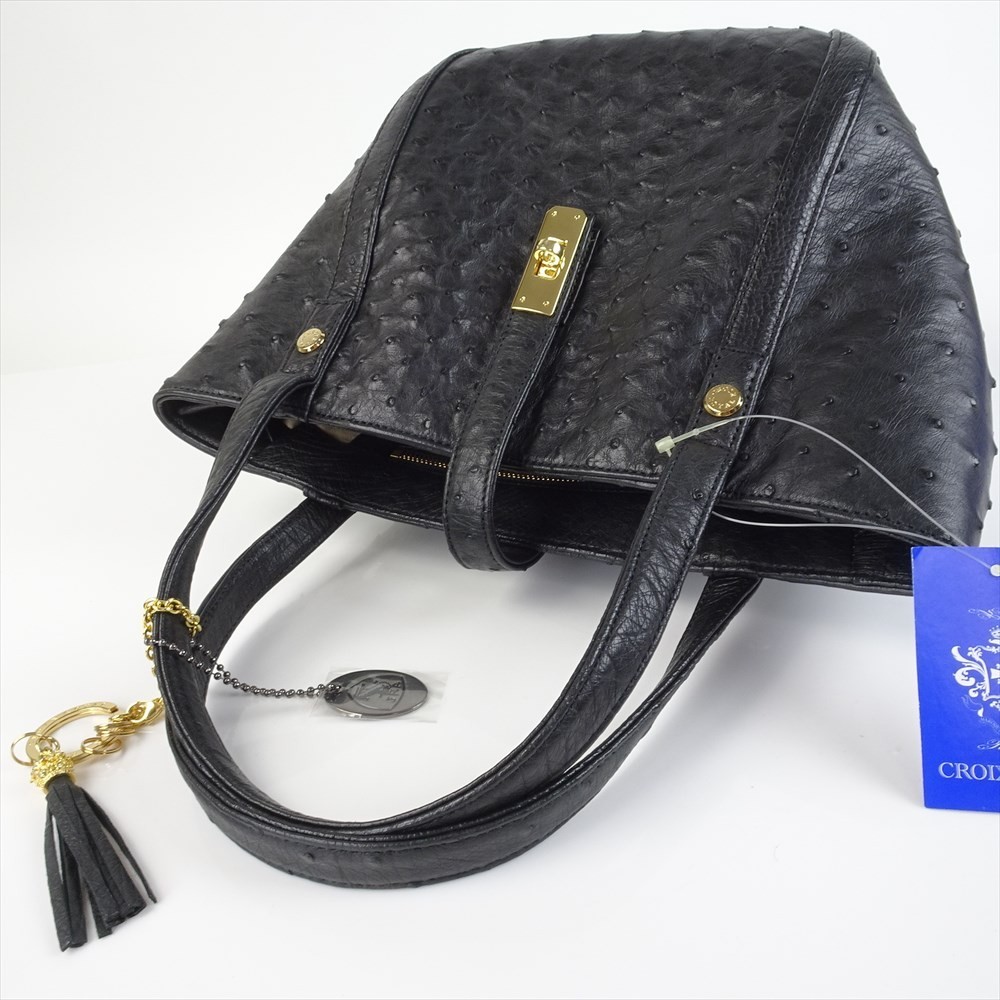 JRAタグ付き 美品 オーストリッチ ハンドバッグ 黒 ブラック JRAタグ付き 美品 オーストリッチ ハンドバッグ 黒 ブラック