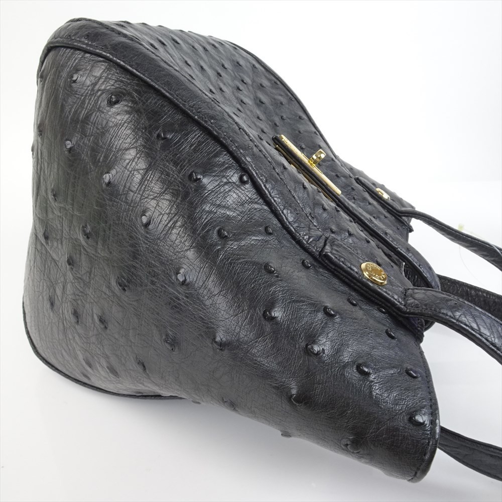 JRAタグ付き 美品 オーストリッチ ハンドバッグ 黒 ブラック JRAタグ付き 美品 オーストリッチ ハンドバッグ 黒 ブラック