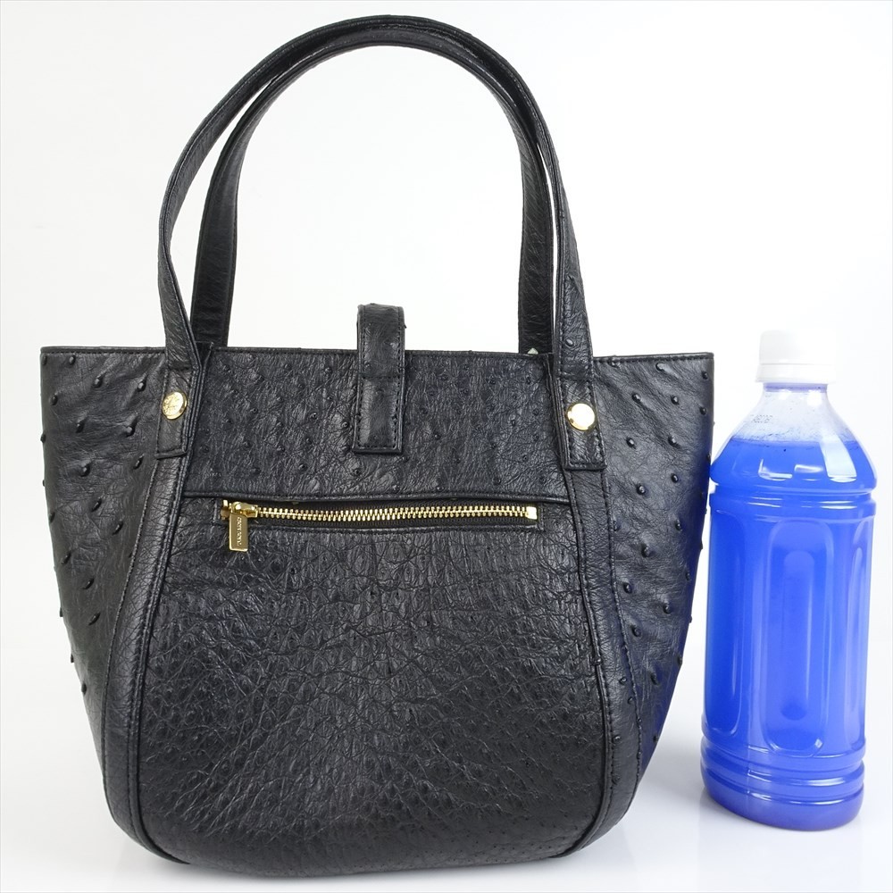 JRAタグ付き 美品 オーストリッチ ハンドバッグ 黒 ブラック JRAタグ付き 美品 オーストリッチ ハンドバッグ 黒 ブラック
