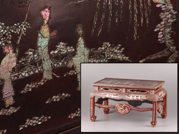 中国古玩 唐物 木製漆塗 螺鈿細工 花台 細密細工 時代物 極上品 初だし品 6545