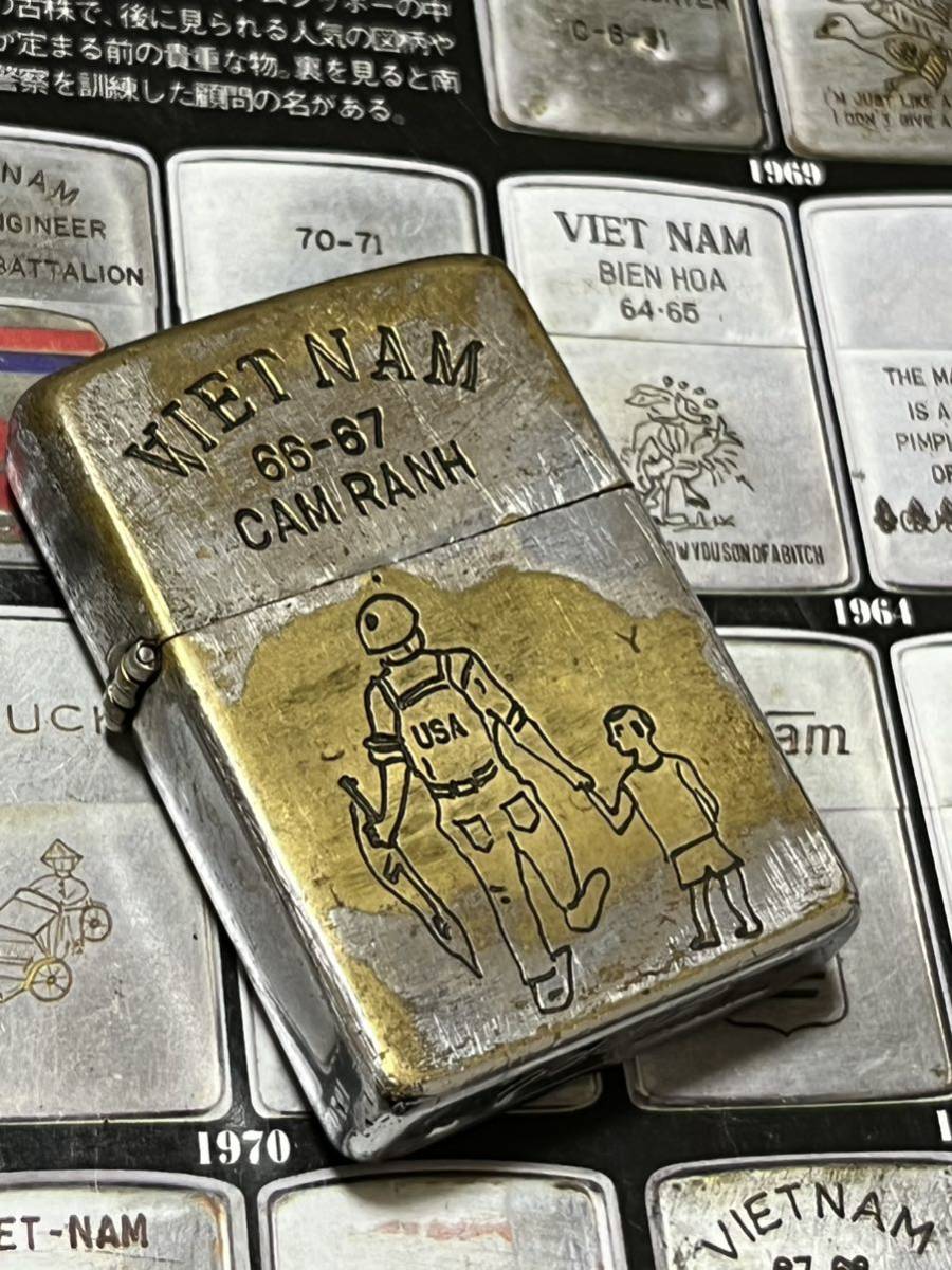 ベトナムZIPPO】本物 1966年製ベトナムジッポー 「兵士と子供」CAM-