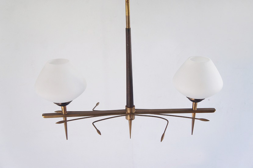  French Mid-century Vintage 2 light pendant lamp / stay runobo/1950 period /mo mites zm/Jacques Biny/s Pooh tonik/. what .