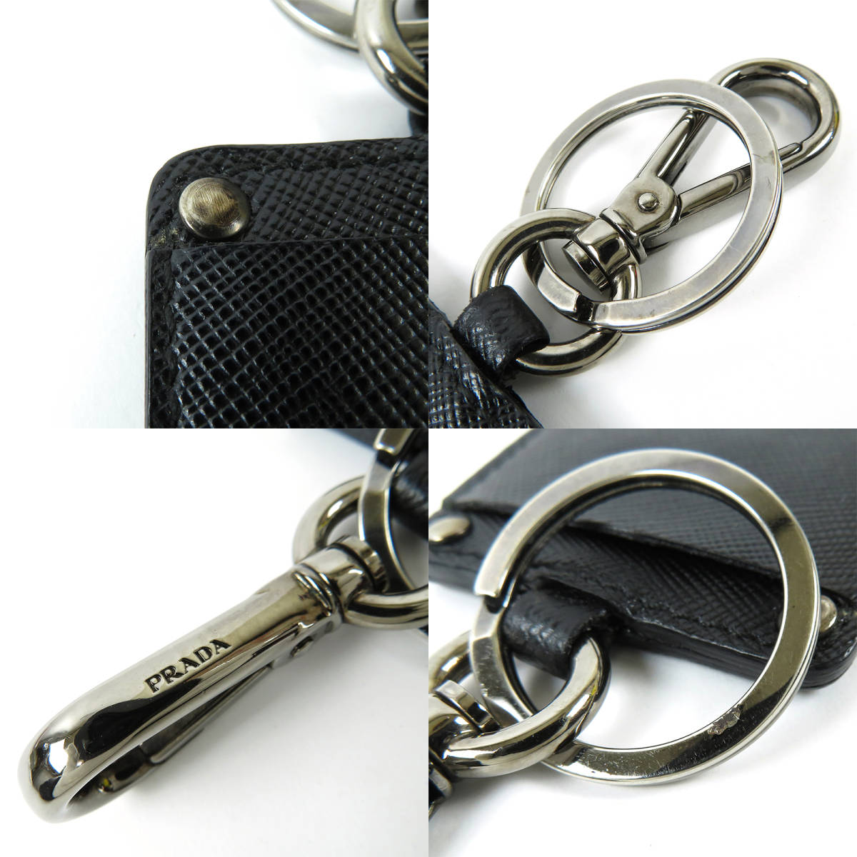 PRADA プラダ ロゴ タグ バッグチャーム キーリング キーホルダー スクエア ブラック 黒 プレートデザイン 送料無料