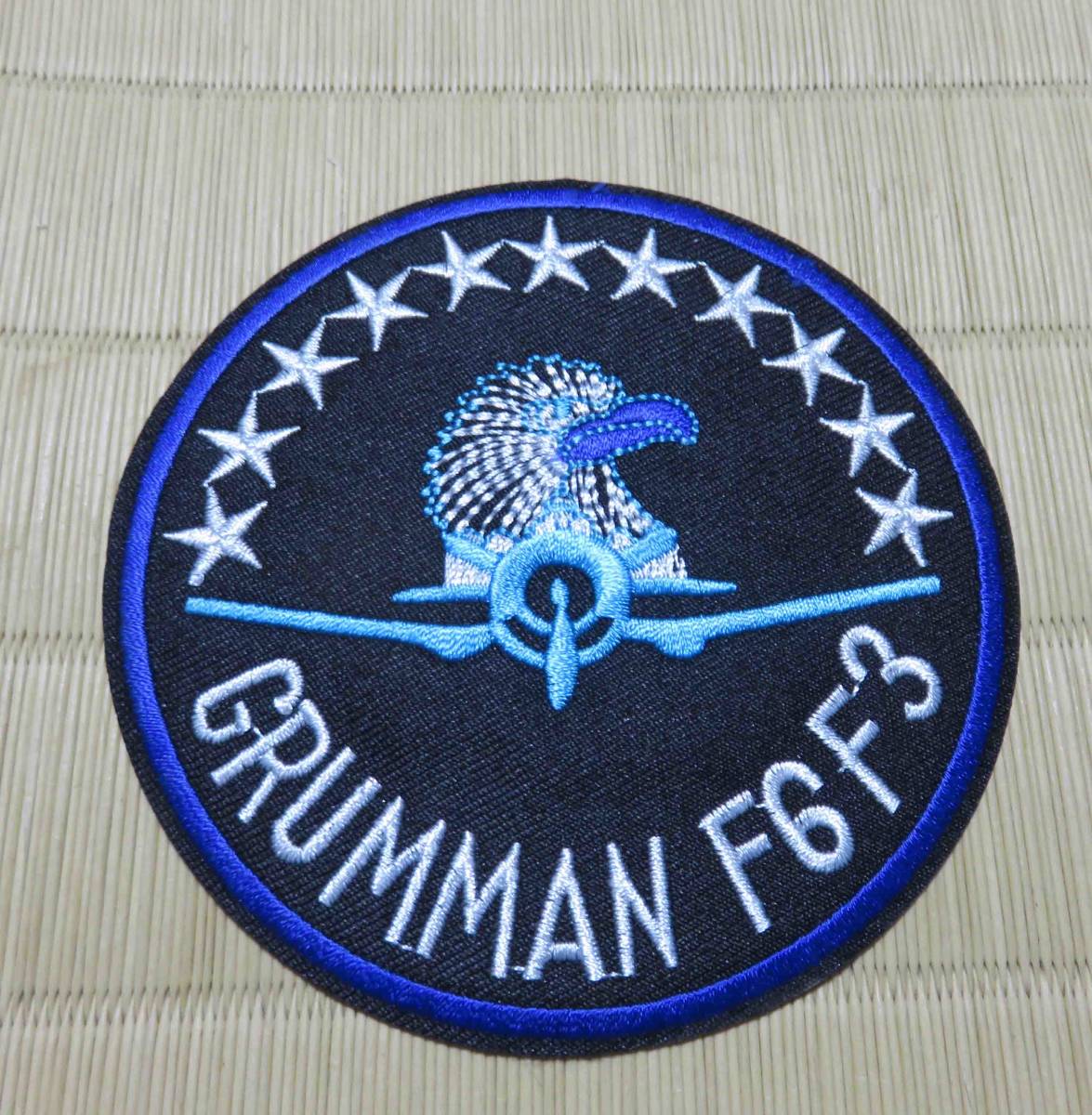 黒青　円型　　鷲空戦闘機◆新品イーグル　アメリカ　 Grumman F6　F3 Squadron 刺繍ワッペン　激渋◇サバゲー・コスプレ・ミリタリー◎