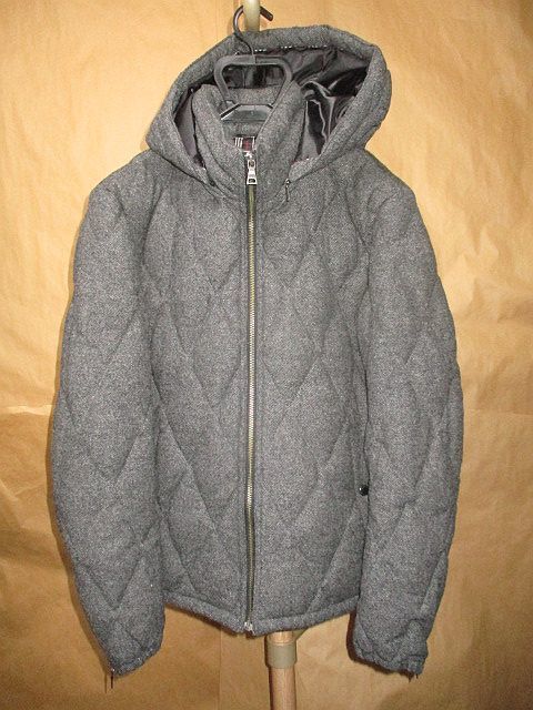 バーバリーブラックレーベル BURBERRY BLACK LABEL ツイード フード ヘリンボーン ダウン ジャケット M_画像1