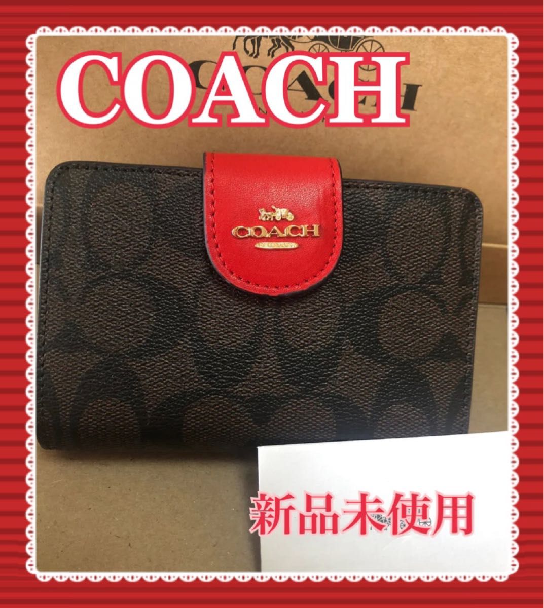 COACH ２つ折り財布 シグネチャー BR / RED レディースファッション