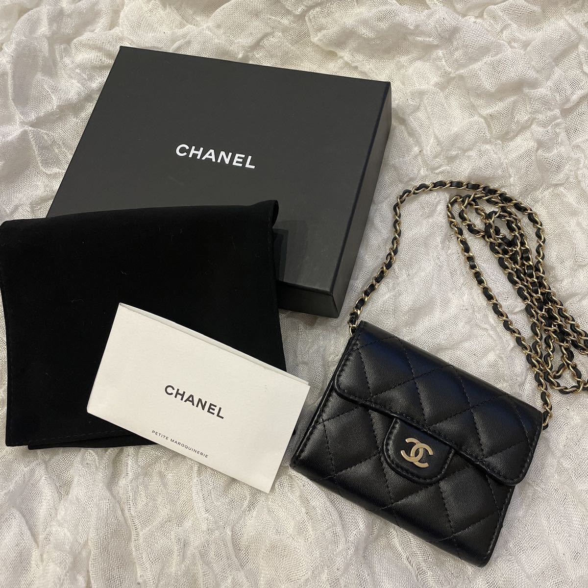 美品 シャネル マトラッセ ラムスキン チェーンウォレット ミニミニ CHANEL