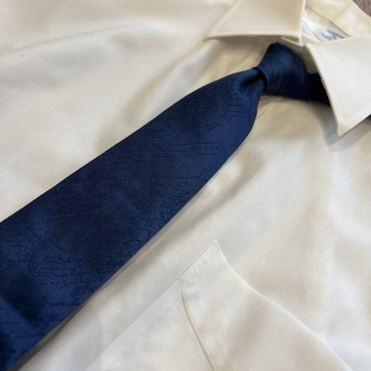 【美品】BERLUTI ベルルッティ ネクタイ シルク カリグラフィ 紺×黒