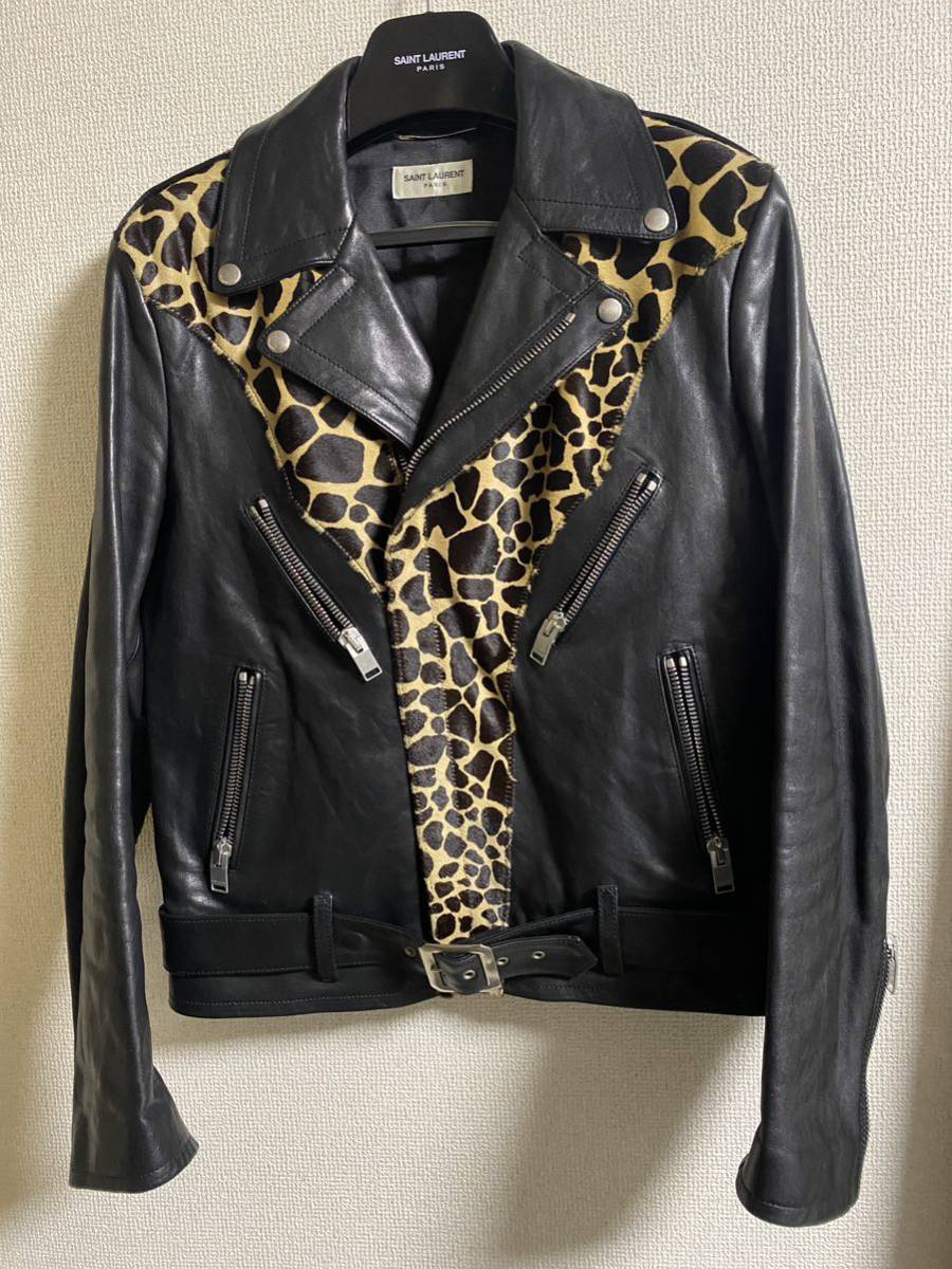 14AW saint laurent paris ハラコレザージャケット 4８ 黒 サン