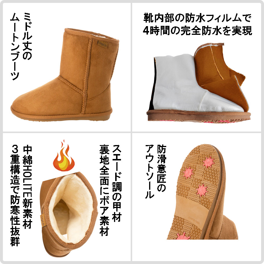 ★新品★【22651_CAMEL_S (22.0~22.5）】レディース防寒ブーツ　ムートンブーツ　防寒＆防水＆防滑　ミドル丈　積寒地対応　高品質