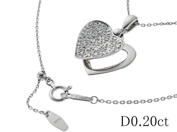 清水屋《送料無料》ダイヤモンド/0.20ct ハート デザイン ネックレス K18WG【JSP】 アクセサリー、時計 レディースアクセサリー ゴールドチェーン