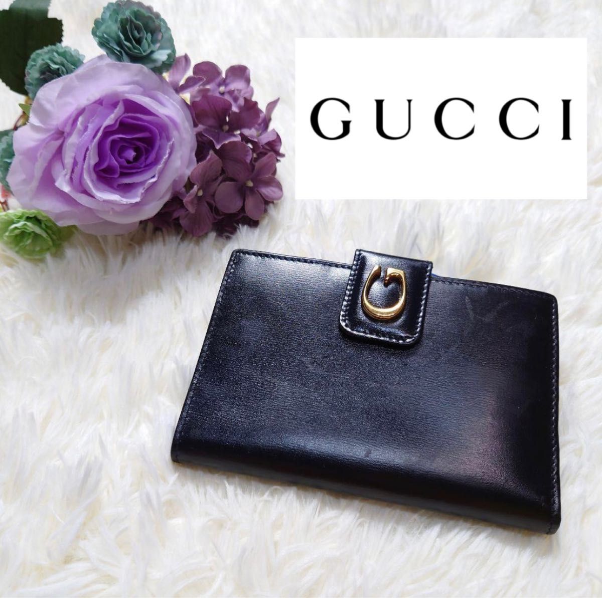 美品 GUCCI グッチ 折り財布 レザー ブラック