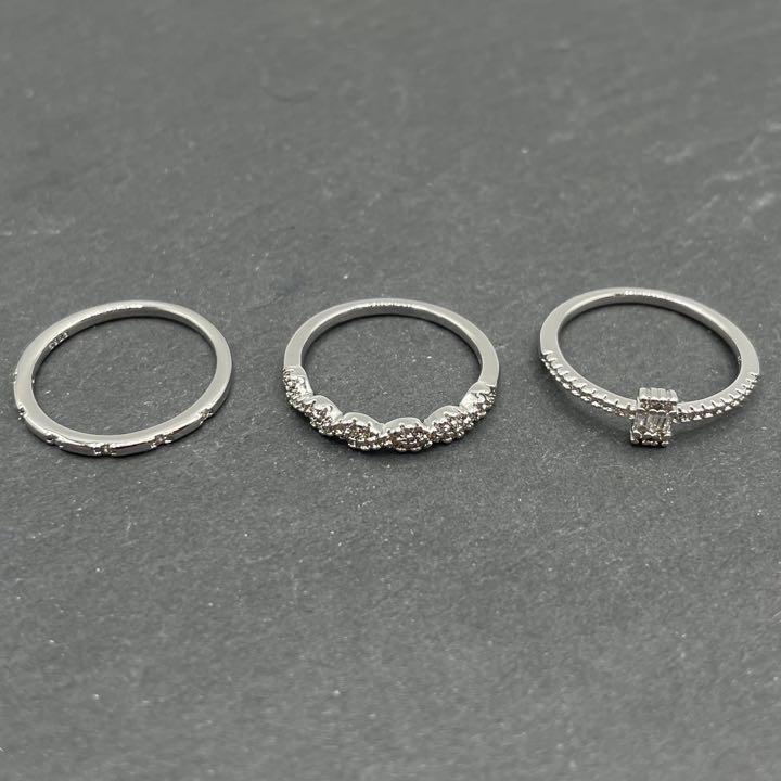 シルバーリング 3点セット レディース 12号、14号、16号 シルバー925 アクセサリー まとめ売り シンプル ジルコニア 韓国 新品