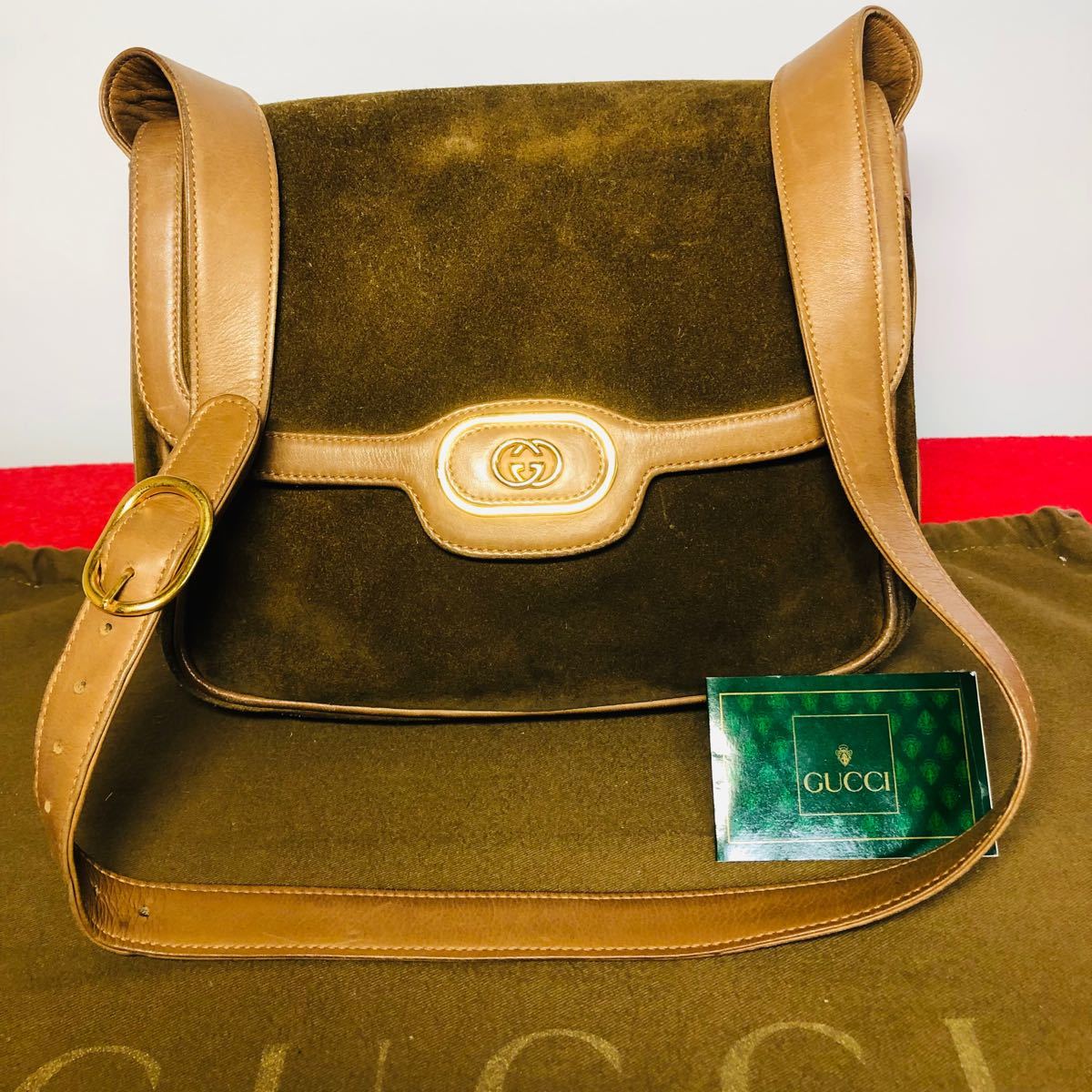 OLD Gucci 70's Vintage スエードG金具ショルダー(茶) レディース