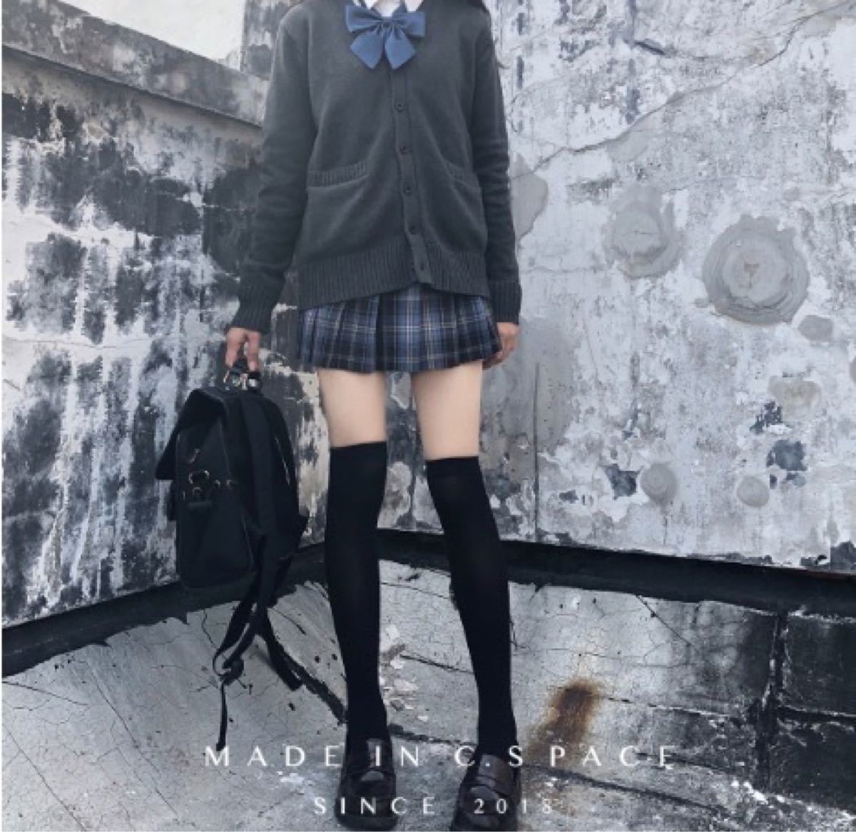 全てのアイテム 黒 ブラック レース ハイソックス 普段着 パーティー コスプレ 制服 リボン