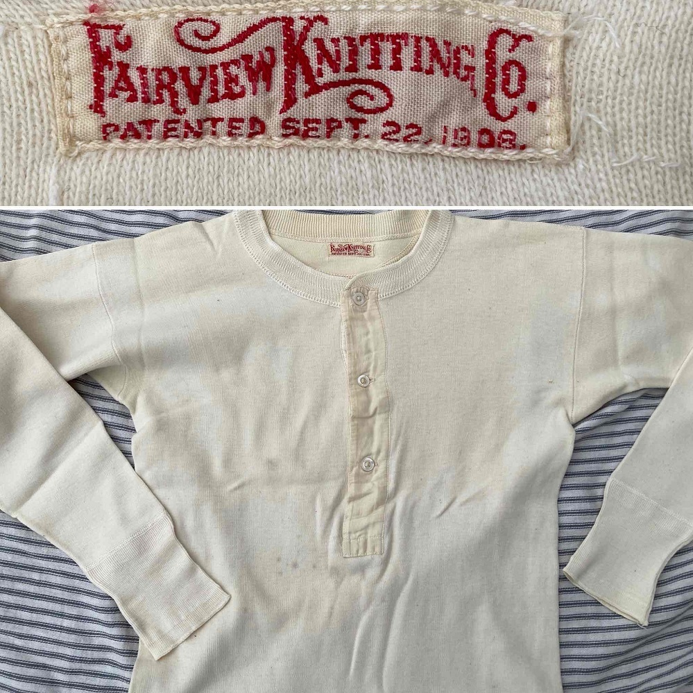 百年前1910s~1920sヴィンテージ古着ヘンリーネック長袖Tシャツ★ユニオンシャツ1910年代1920年代VINTAGEアンティーク実寸Sサイズ_画像1