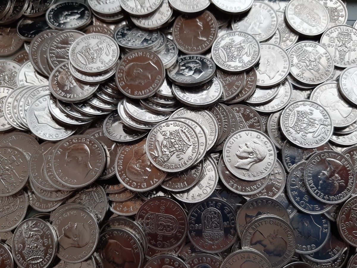 100枚 1947~1966年 イギリス シリング ライオンデザイン コイン 美品 本物綺麗にポリッシュされていてピカピカのコイン