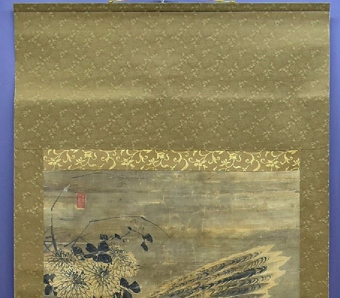 真作】 福田太華 『孔雀花之図』 大幅掛軸 江戸後期(19世紀 真作】 福田太華 『孔雀花之図』 大幅掛軸 江戸後期(19世紀