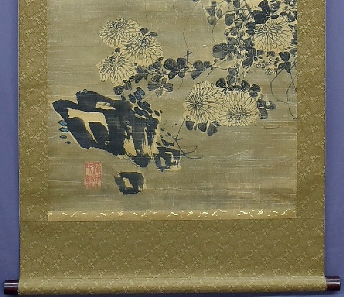 真作】 福田太華 『孔雀花之図』 大幅掛軸 江戸後期(19世紀 真作】 福田太華 『孔雀花之図』 大幅掛軸 江戸後期(19世紀
