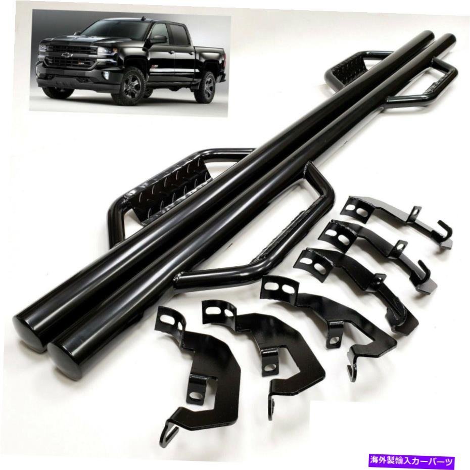 Nerf Bar 07-18のためにシルバラードGMCシエラクルーキャブサイドステップナーフバーブラックドロップステップ For 07-18 Silverado GMC S_画像2