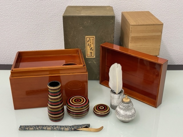 蔵出し 飛騨春慶 茶道具 一式 煎茶道具 箱付 品 専用収納箱 付 高級 
