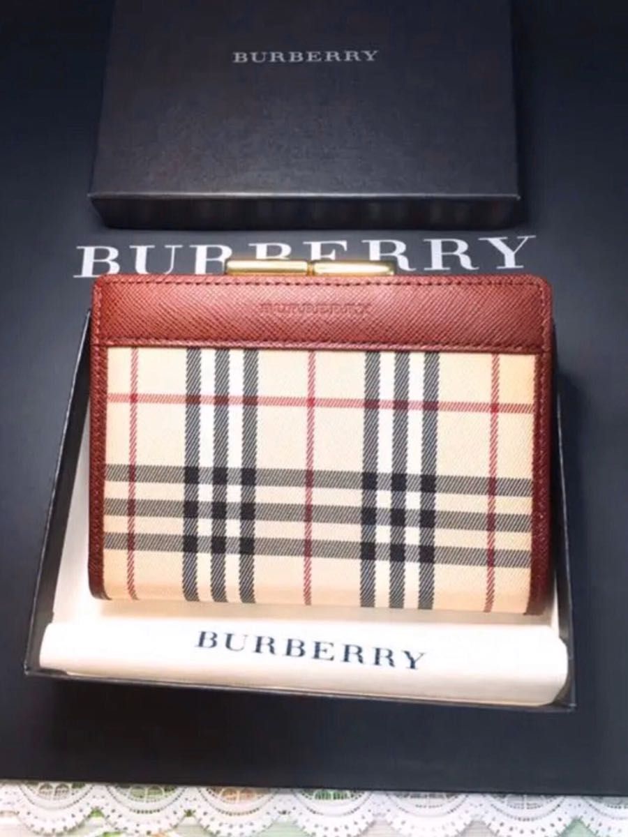 新品同様　日本製牛革　BURBERRY バーバリー　がま口　財布　レディース　バッグ