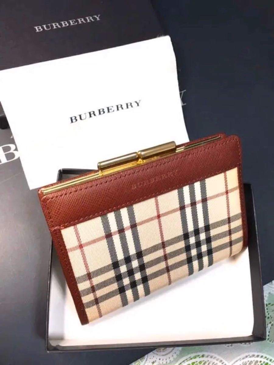 新品同様　日本製牛革　BURBERRY バーバリー　がま口　財布　レディース　バッグ