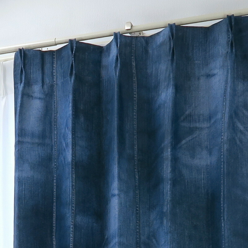 遮光カーテン デニム柄 幅125cm×丈255cm2枚 日本製 プリーツが綺麗な形態安定加工_画像3
