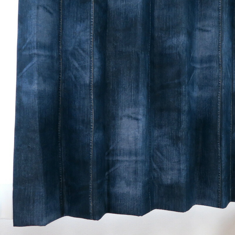 遮光カーテン デニム柄 幅100cm×丈160cm2枚 日本製 プリーツが綺麗な形態安定加工_画像4