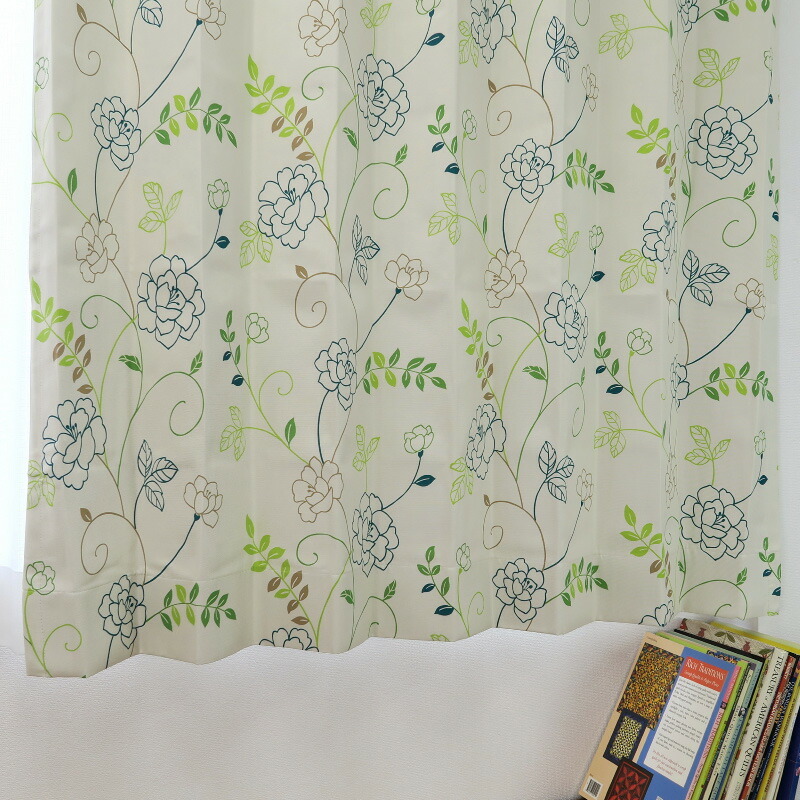 素晴らしい 遮光カーテン 北欧 花柄 リーフ柄 グリーン 幅100cm×丈