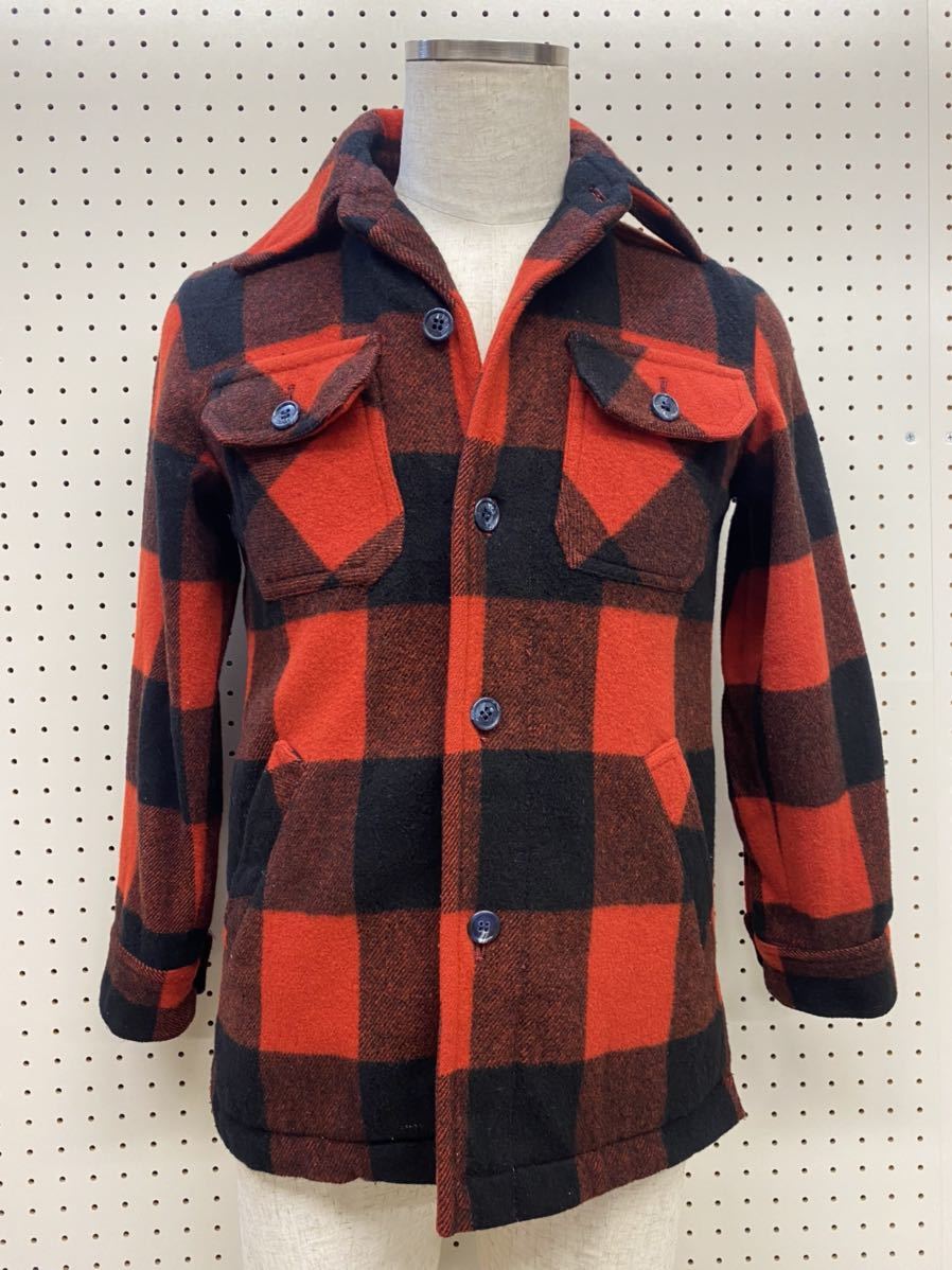 1960s 厚手 ブロックチェック ウールシャツ S ★ シャツジャケット 赤 黒 ウールジャケット バッファローチェック 60s ビンテージ