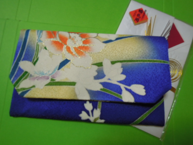  blue purple color ground . floral print * gold line entering * stylish gold . inserting fukusa * silk ground * handmade!