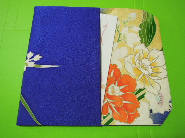  blue purple color ground . floral print * gold line entering * stylish gold . inserting fukusa * silk ground * handmade!