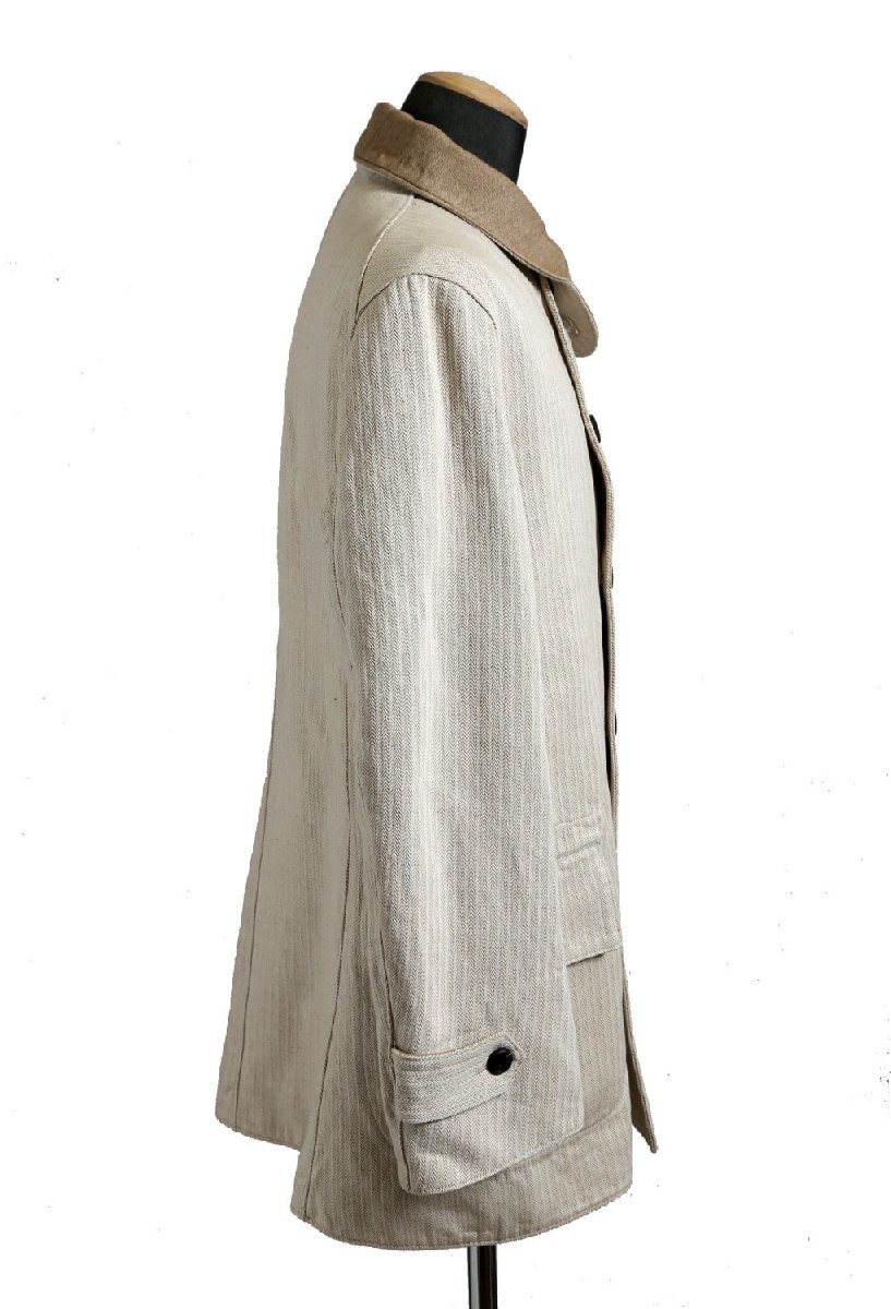 sus-sous 美品 motor cycle middle coat / C43L57 herringborn washer / size 7 (NATURAL) シュスー 中古 コート_画像8
